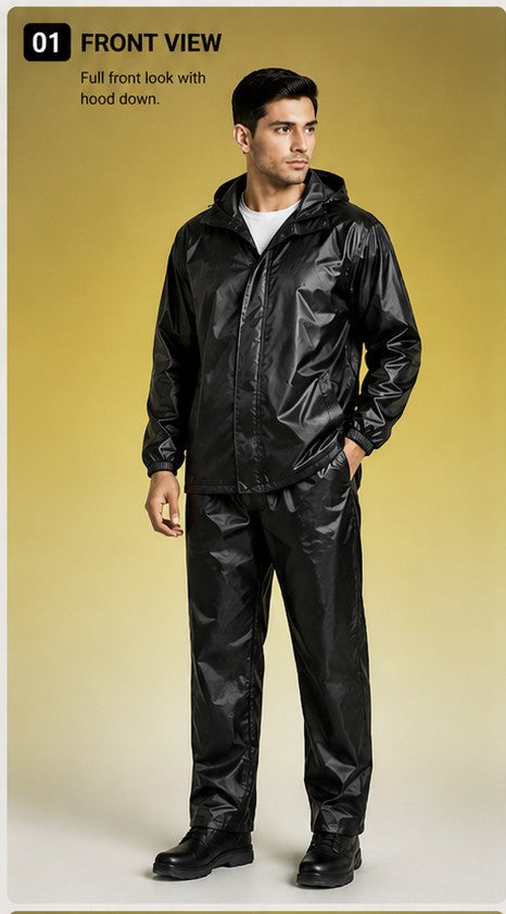 Polyester Rain Coat for Men (Black, Free Size)